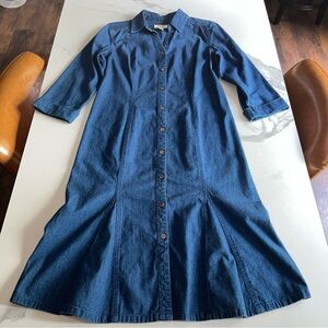 Talbots Denim 3/4 Sleeve Cotton Button up Shirt  Midi Dress Womens Size 6
